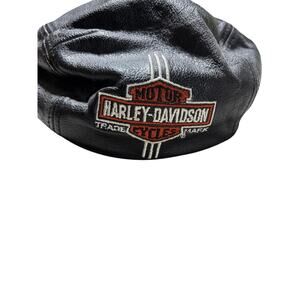 Harley Davidson Mens XL Black Leather Logo Moto Biker Hat